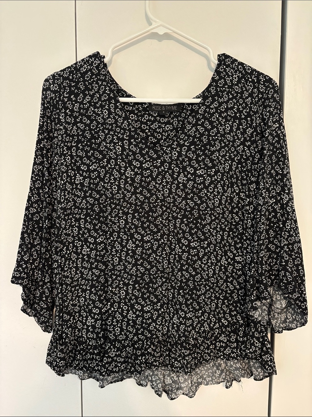 Rose & Thyme Black Floral Peplum Blouse